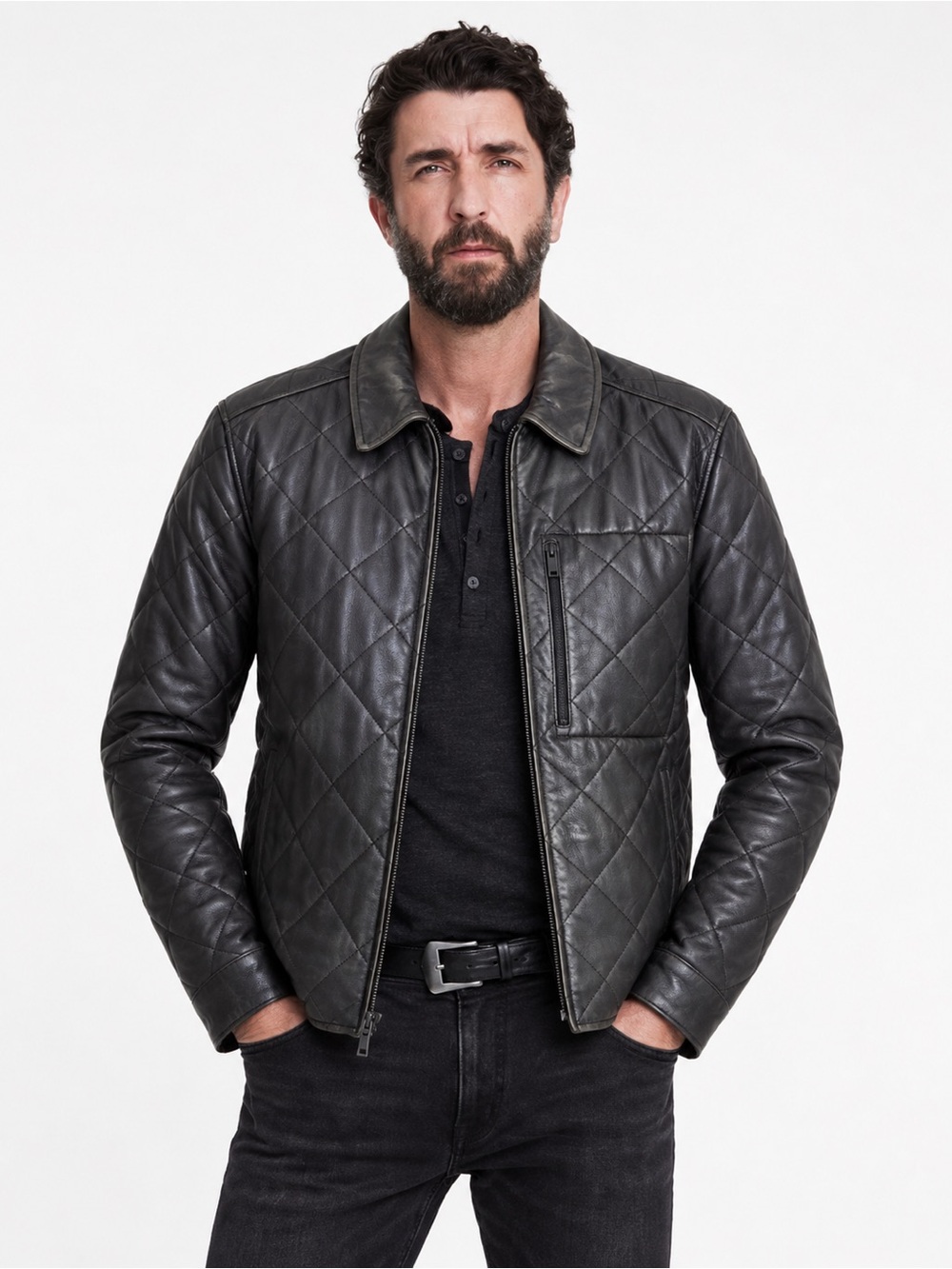 John Varvatos USA Diamond Quilted Genuine Sheep Leather Jacket – Men’s Large
